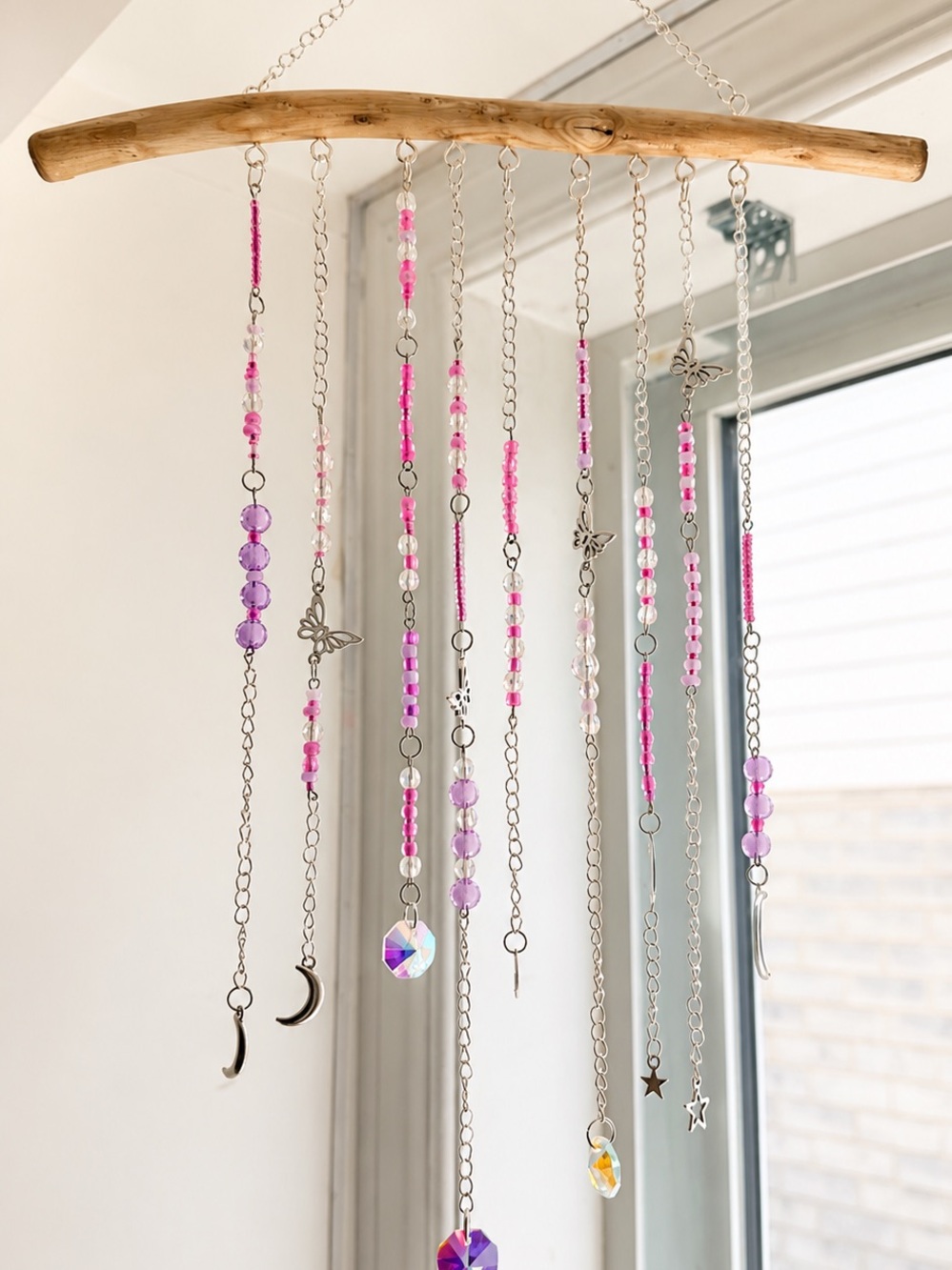 Pink & Purple Beaded Hanging Sun catcher with Charms